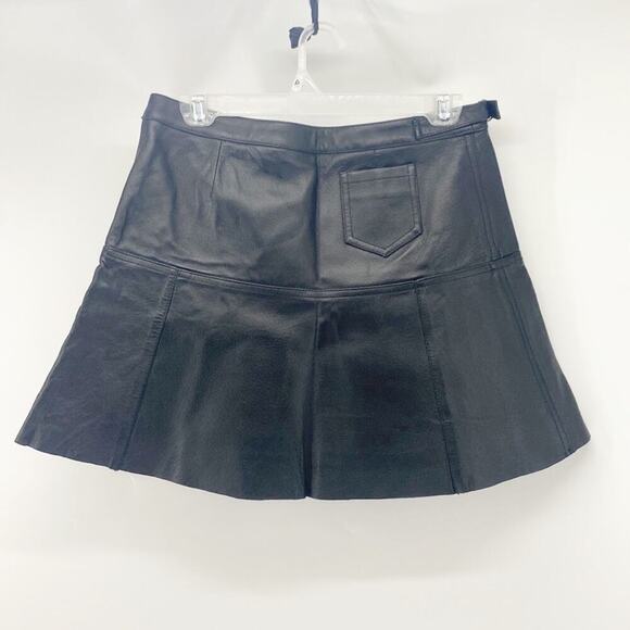 Vintage Newport News leather min skirt flare black avant-garde grunge chic biker - Picture 7 of 11